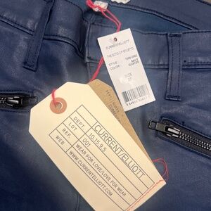 Current Elliott Navy Coated The SoHo Zip Stilleto Pant